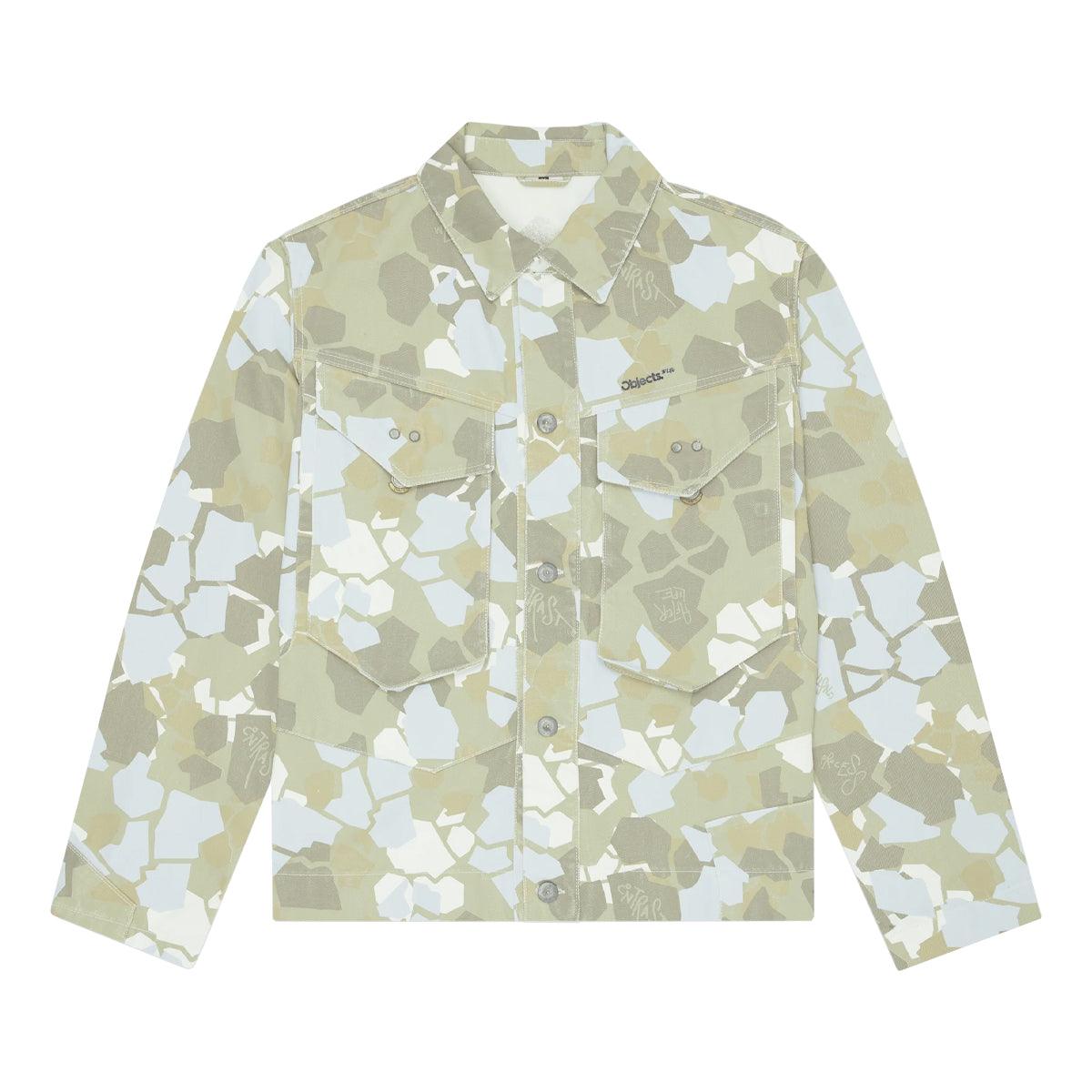 Blue Camo Denim Jacket for Men & Women - Vintage Washed Distressed Style - Perfect for Casual Outfits, Streetwear & Fall Layering