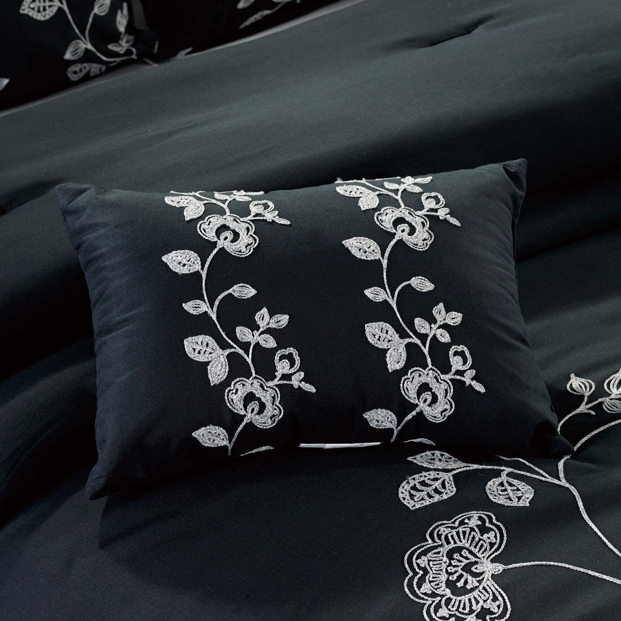 Premium Iris Embroidery 7-Piece King Size Comforter Set - Soft Bedding Collection for Master Bedroom & Guest Room Decor
