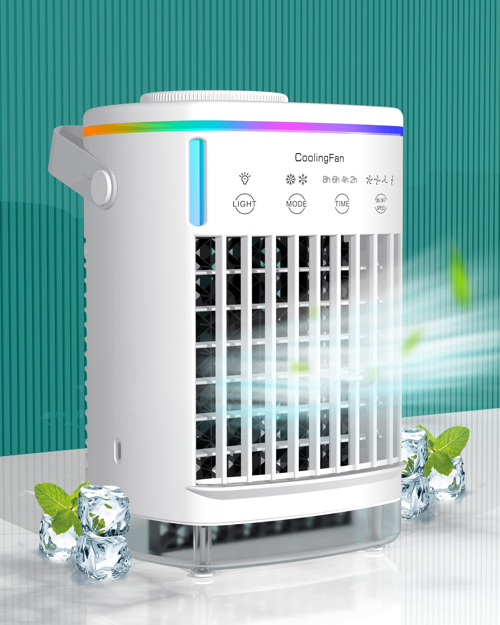 Portable Air Fan with 7 Color LED Lights - Personal Evaporative Air Cooler & Table Fan for Home, Office, Bedroom - Cooling Fan with Cold Air Function for Summer Use