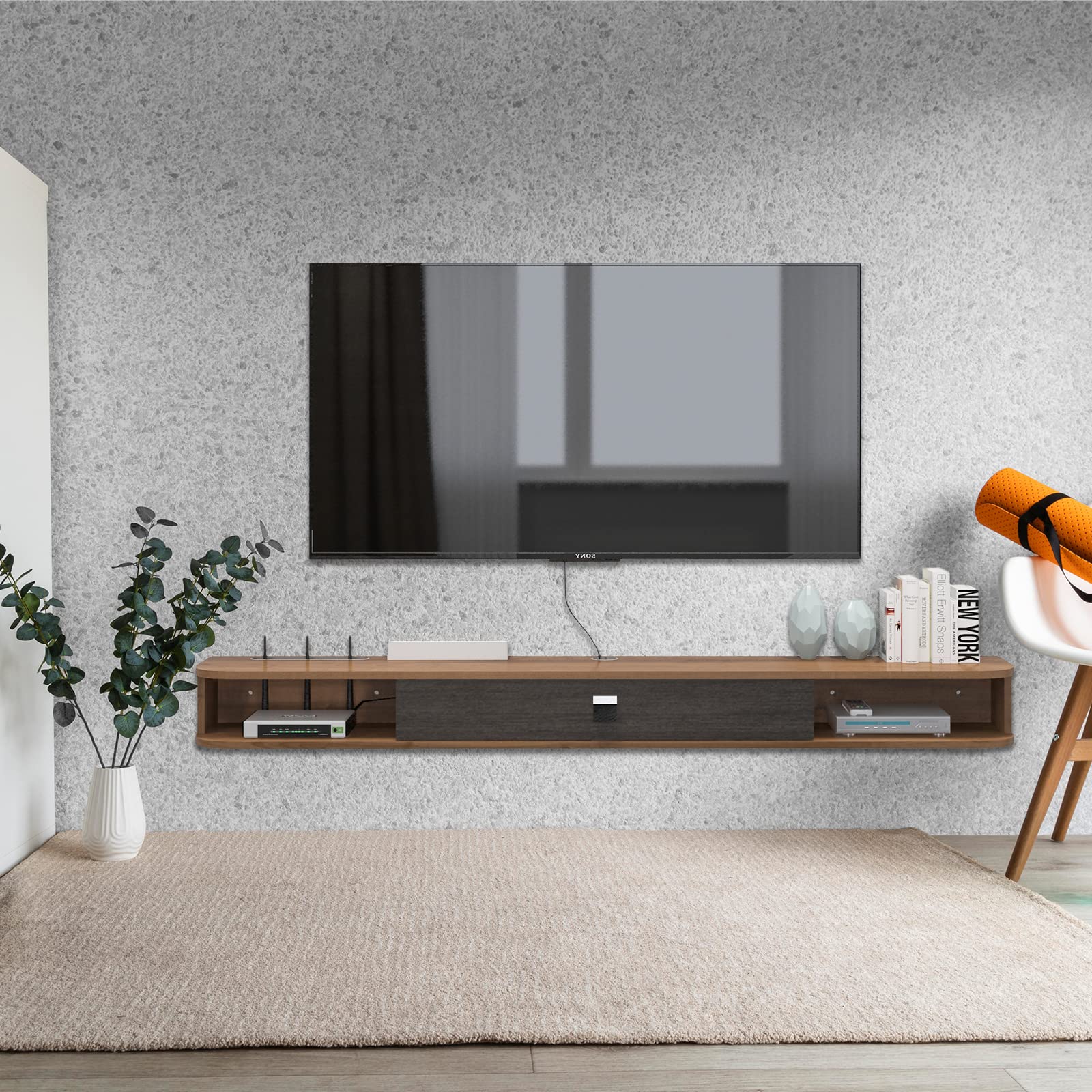 Floating TV Stand 70 Inch - Wall Mounted TV Shelf Console with Storage, Modern Walnut Entertainment Center for Living Room & Bedroom - Perfect for TVs, Gaming Consoles, and Media Storage