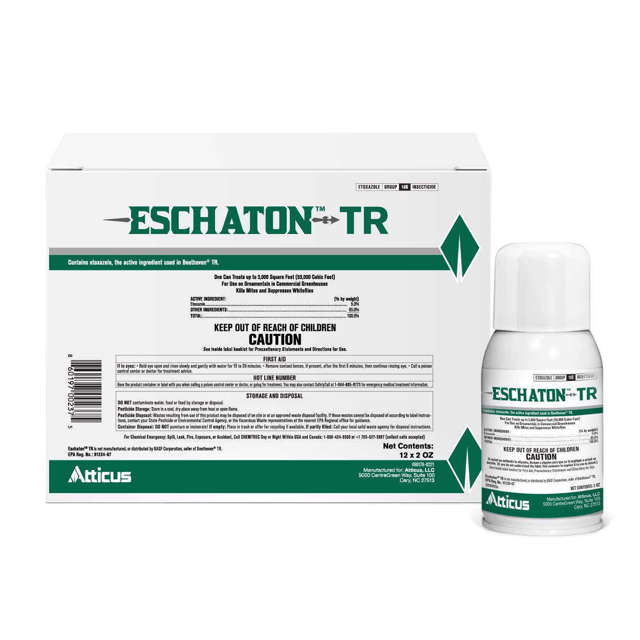 Atticus Eschaton TR Greenhouse Fogger (2oz Can) - Total Release Etoxazole Insecticide & Miticide for Mites & Whiteflies Control - 12 Pack for Greenhouse & Indoor Plant Protection