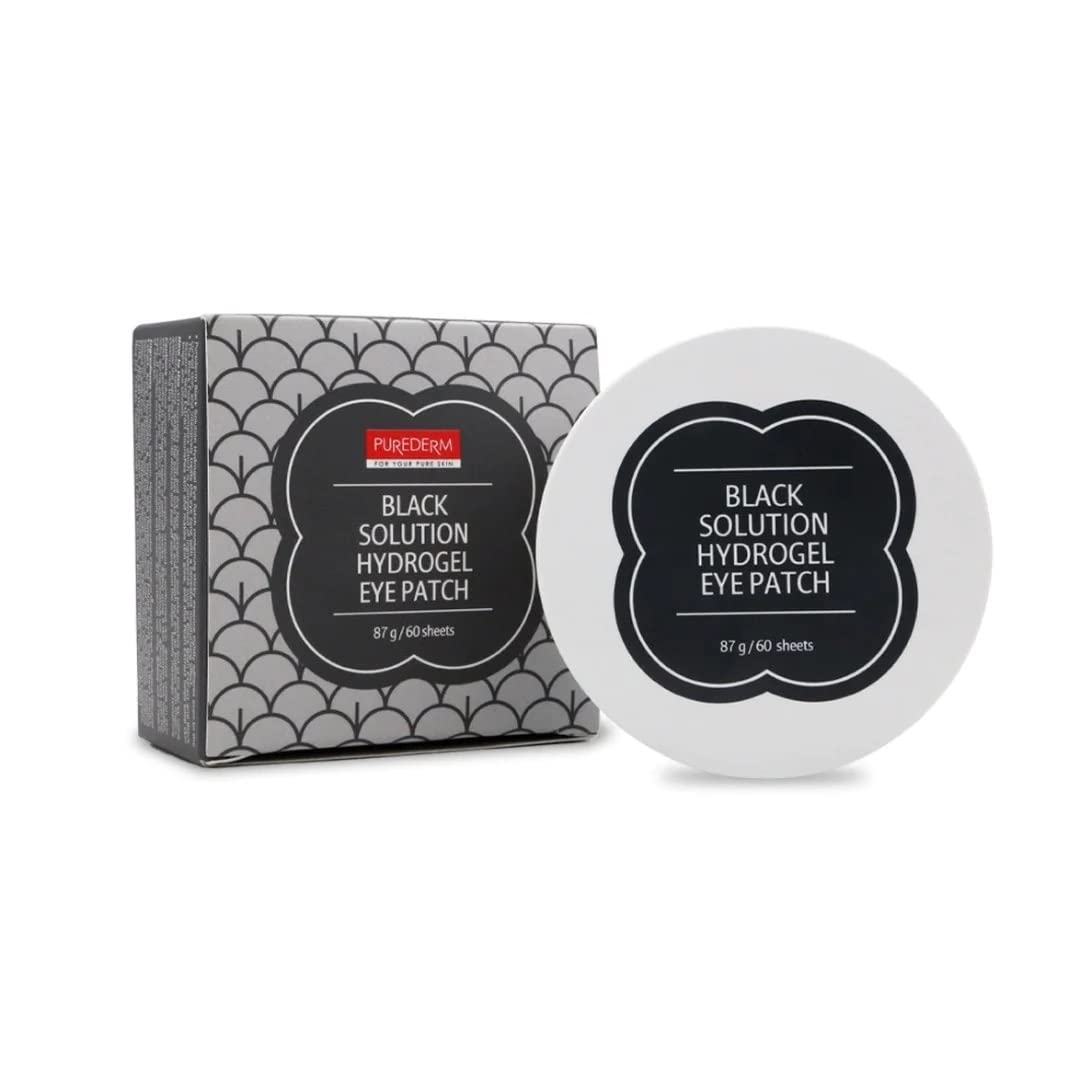 Purederm Black Solution Hydro Gel Eye Patches (60 Sheets) - Dark Circle & Puffiness Relief for Bright, Refreshed Eyes - Perfect for Night Routine & Travel Skincare