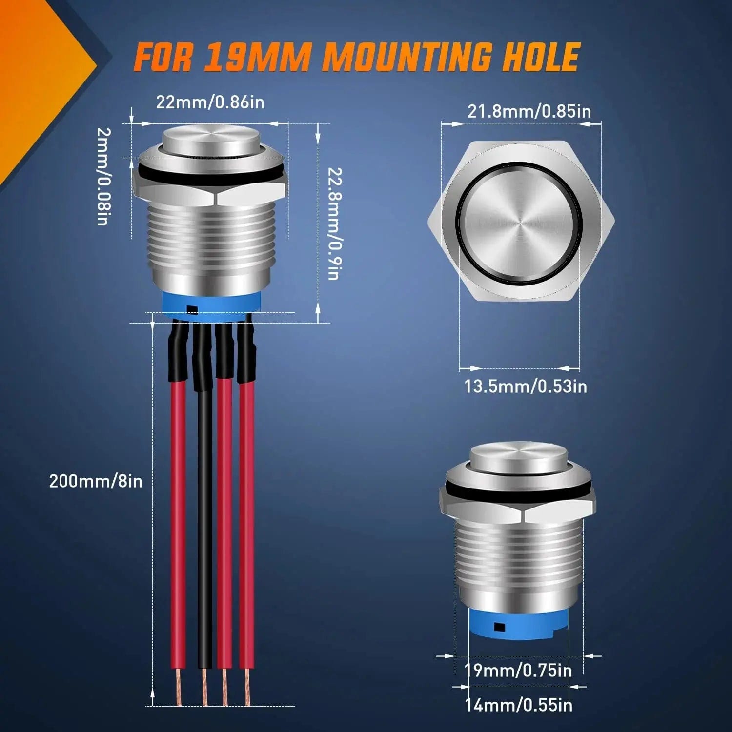 19mm 12V Waterproof ON/OFF Latching Push Button Switch - Marine, RV, Industrial & Outdoor Equipment Use