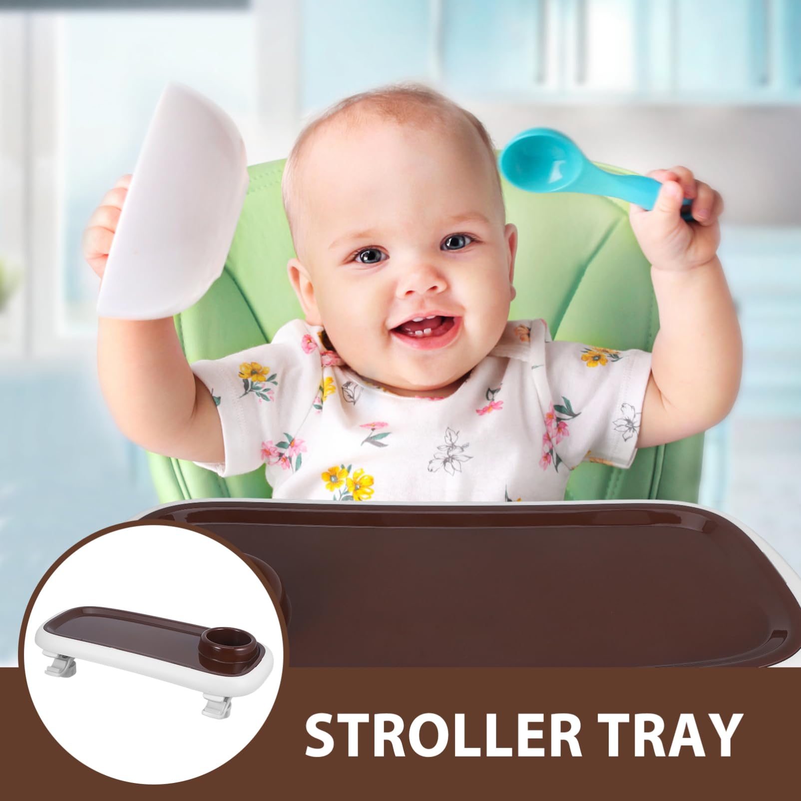 ANDRESLAD Stroller Tray with Cup Holder - ABS Snack & Food Tray for Baby Strollers - Perfect for Coffee, Snacks, and On-the-Go Meals