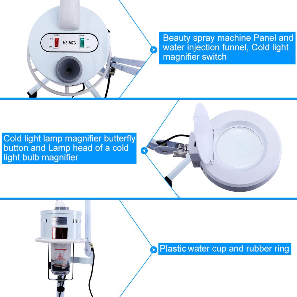 Professional 3-in-1 Facial Steamer with 5X Magnifying Lamp & Aromatherapy - LED Floor Magnifier Light with Rolling Wheels for Salon, Spa & Home Skincare Treatments - Perfect for Deep Cleansing, Blackhead Removal & Relaxation