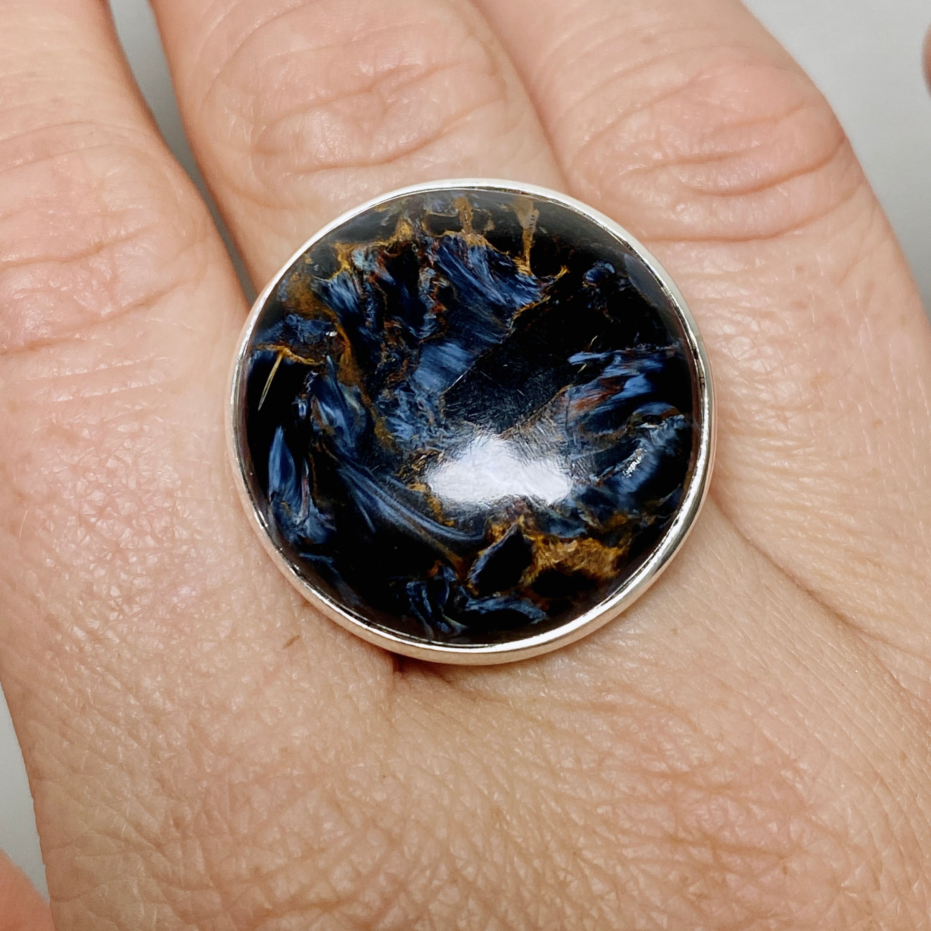 Pietersite Round Cabochon Ring - Size 10.5 - PRGJ897 - Elegant Gemstone Jewelry for Women, Perfect for Weddings, Parties & Special Occasions