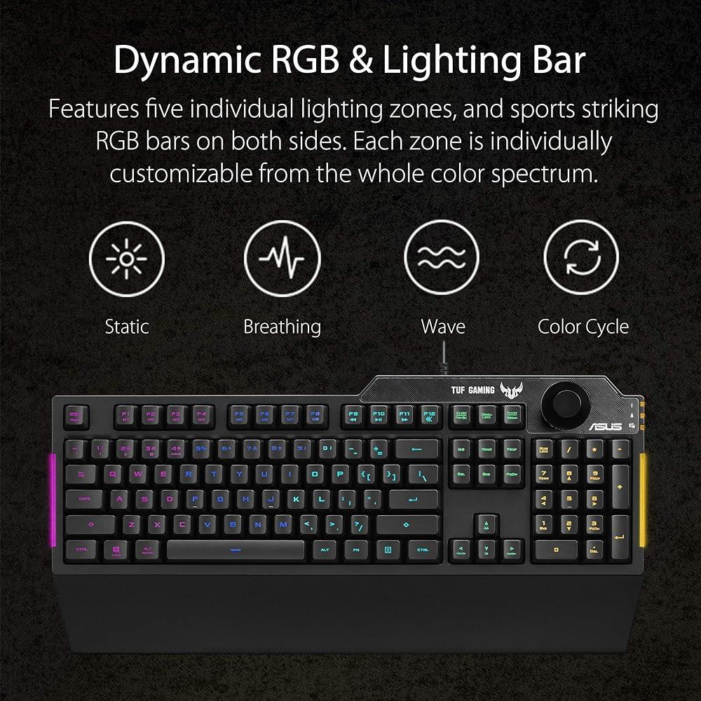 ASUS TUF Gaming K1 CA Mechanical Keyboard - RGB Backlit, Water-Resistant, Durable for PC Gaming & Office Use