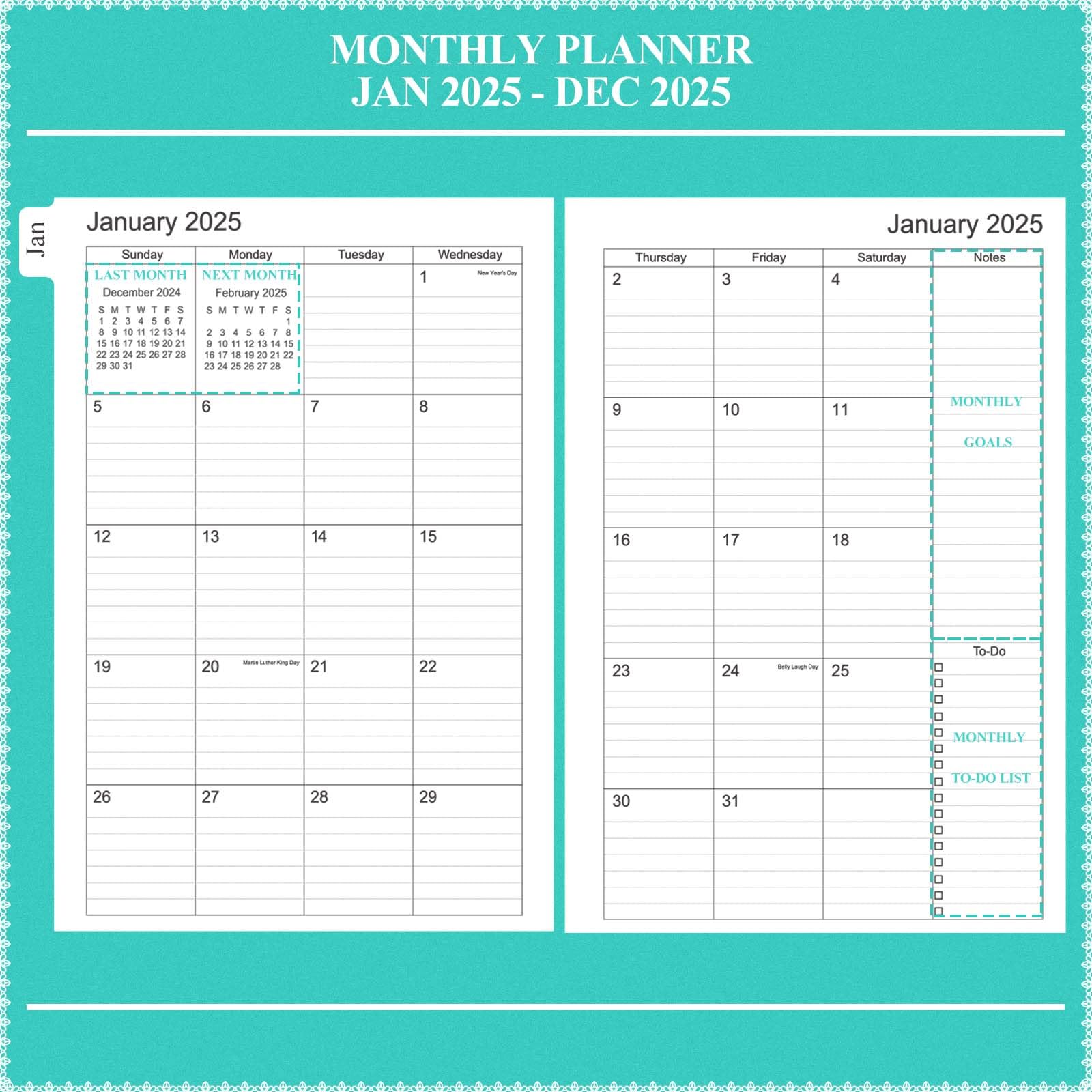 2025 Planner - Tiankool Weekly & Monthly Organizer with 12 Tabs, Elastic Closure, Inner Pocket (Jan-Dec 2025, 5.8