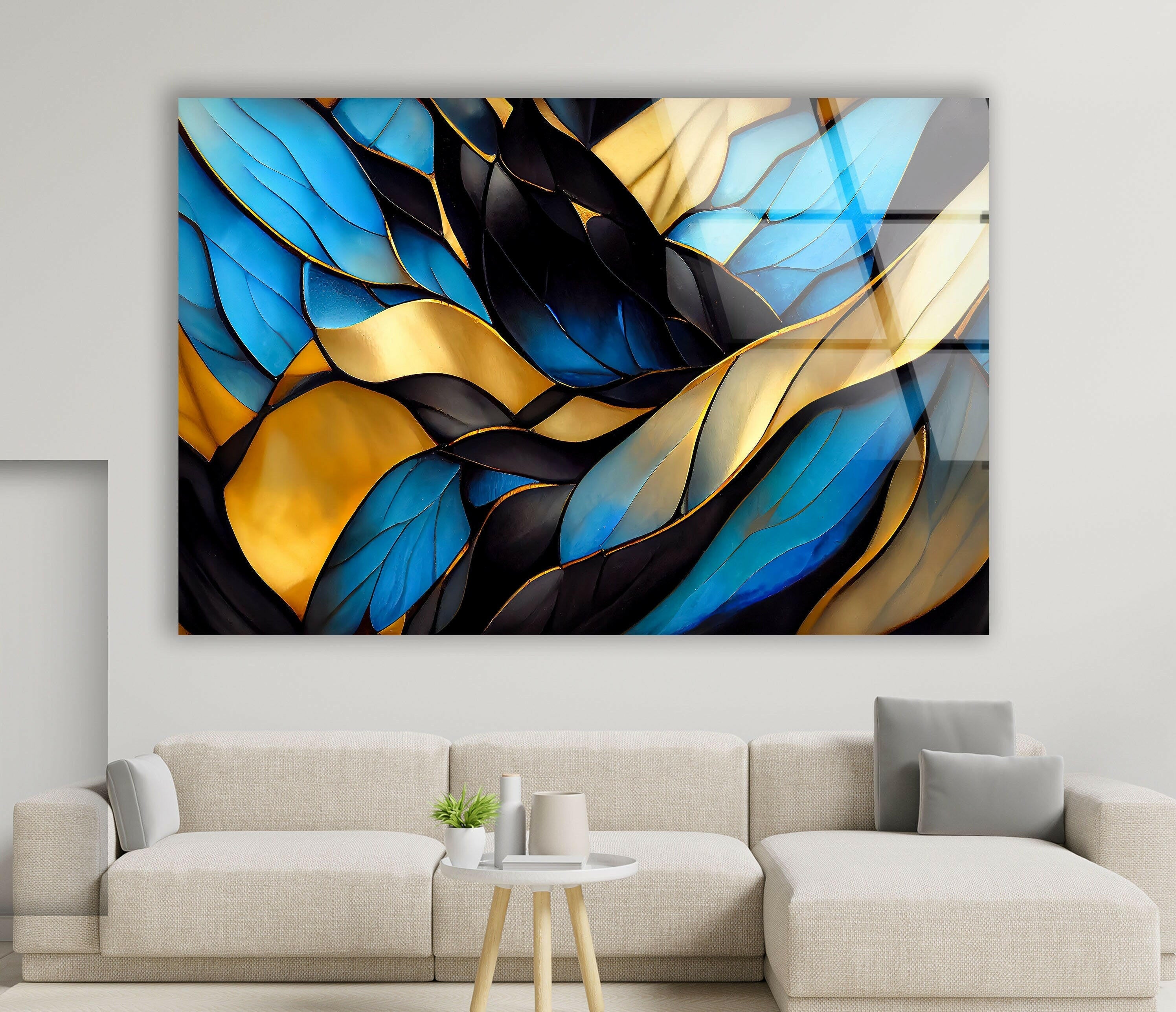 Blue Stained Waves Glass Wall Art - Handmade Ocean Themed Decorative Panel for Living Room, Bedroom & Office - Perfect Coastal Home Decor Gift