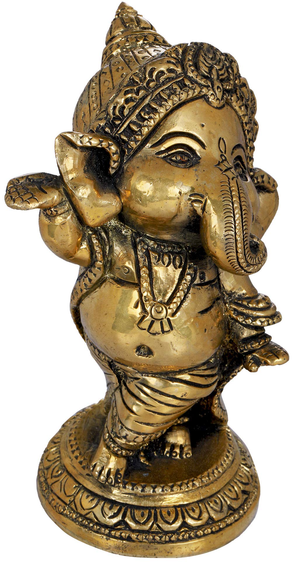 Exotic India Adorable Baby Ganesha Brass Statue - Small Hindu God Ganesh Figurine for Home Altar, Office Desk Decor & Spiritual Gift