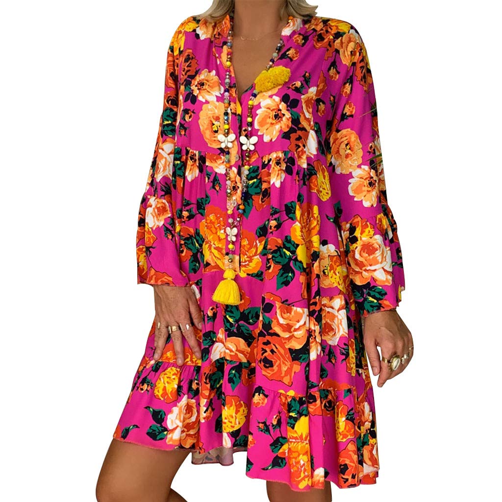 Women's Loose Sleeve Mini Dress - Summer Quarter Print Flowy J Gee Dress | Casual Wear, Beach Outfit & Party Dress
