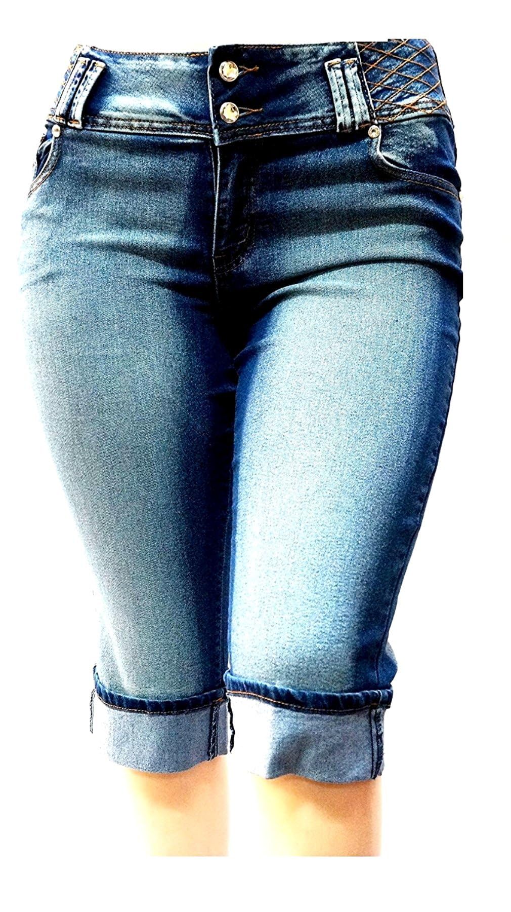 Jack David CYCLON Women's Plus Size Stretch MID Rise Blue Black Denim Jeans Capri (Size 14) - Comfortable Casual Pants for Everyday Wear, Work & Weekend Outings