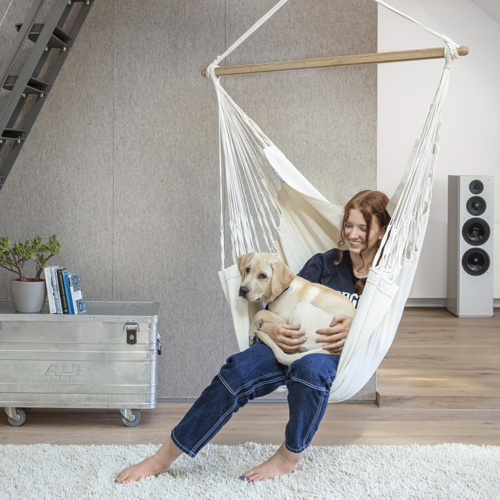 La Siesta® Large Comfort Habana Cotton Hanging Hammock Chair - Indoor/Outdoor Boho Swing Chair for Bedroom, Patio & Garden - Supports 285 lbs - Latte - Perfect for Relaxing, Reading & Napping