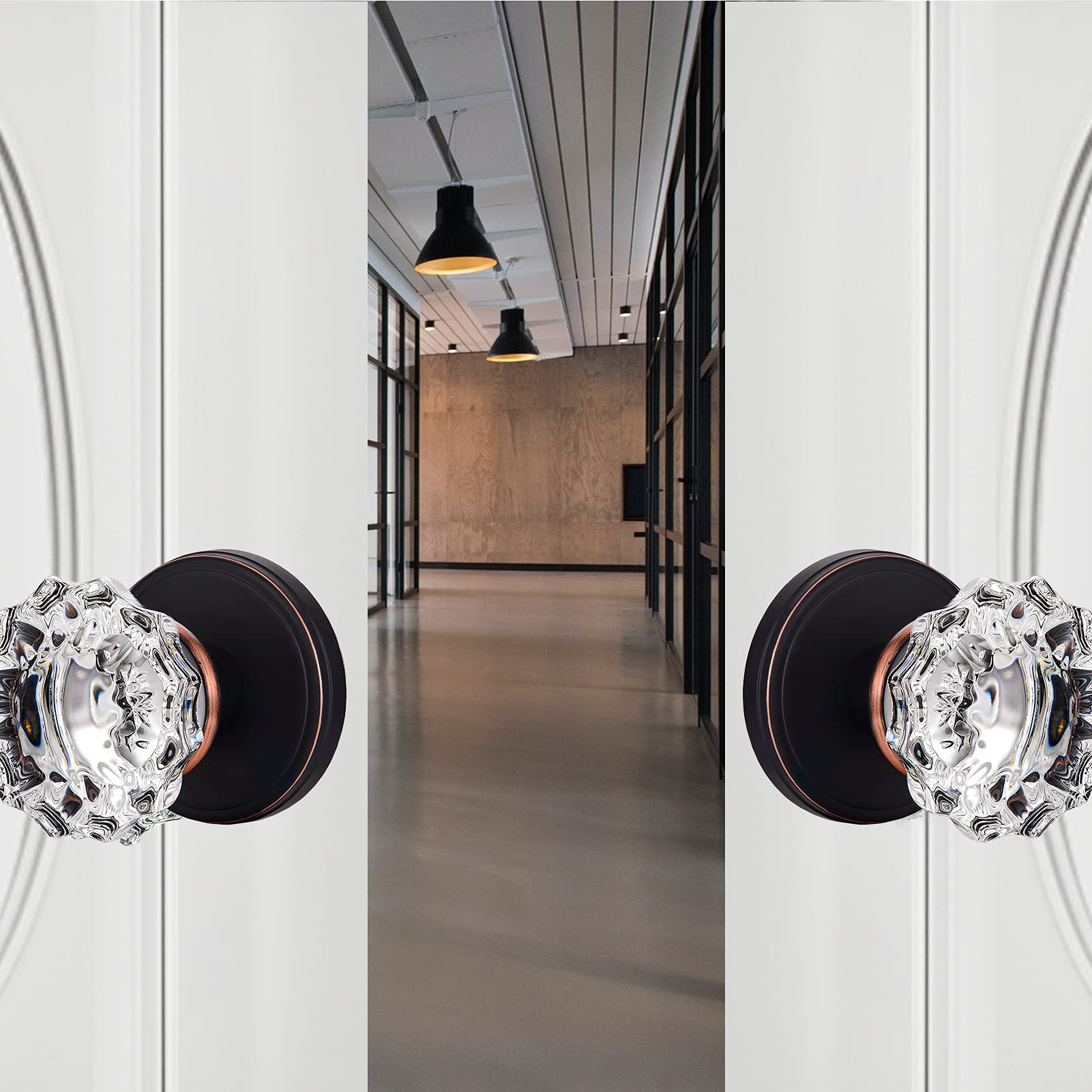 Crystal Glass Interior Door Knobs for Hall & Closet - Oil Rubbed Bronze Single Dummy Knob Set (2 Pack) - Perfect for Bedroom, Bathroom & Cabinet Doors