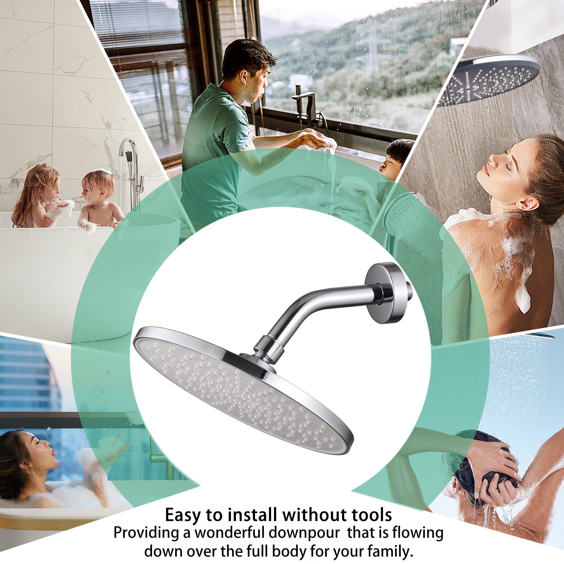 Stainless Steel Shower Arm with Flange & Tape - 8 Inch Chrome Shower Head Extension Arm for Wall-Mounted Fixed Shower Heads | Perfect for Bathroom Renovation & Space-Saving Shower Solutions