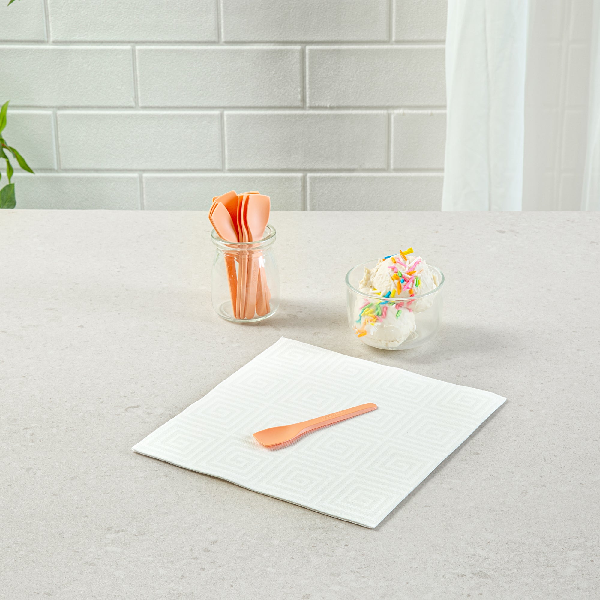 Eco-Friendly Compostable CPLA Plastic Ice Cream Spoons - Heat Resistant, 100-Pack | Perfect for Parties, Picnics & Dessert Shops