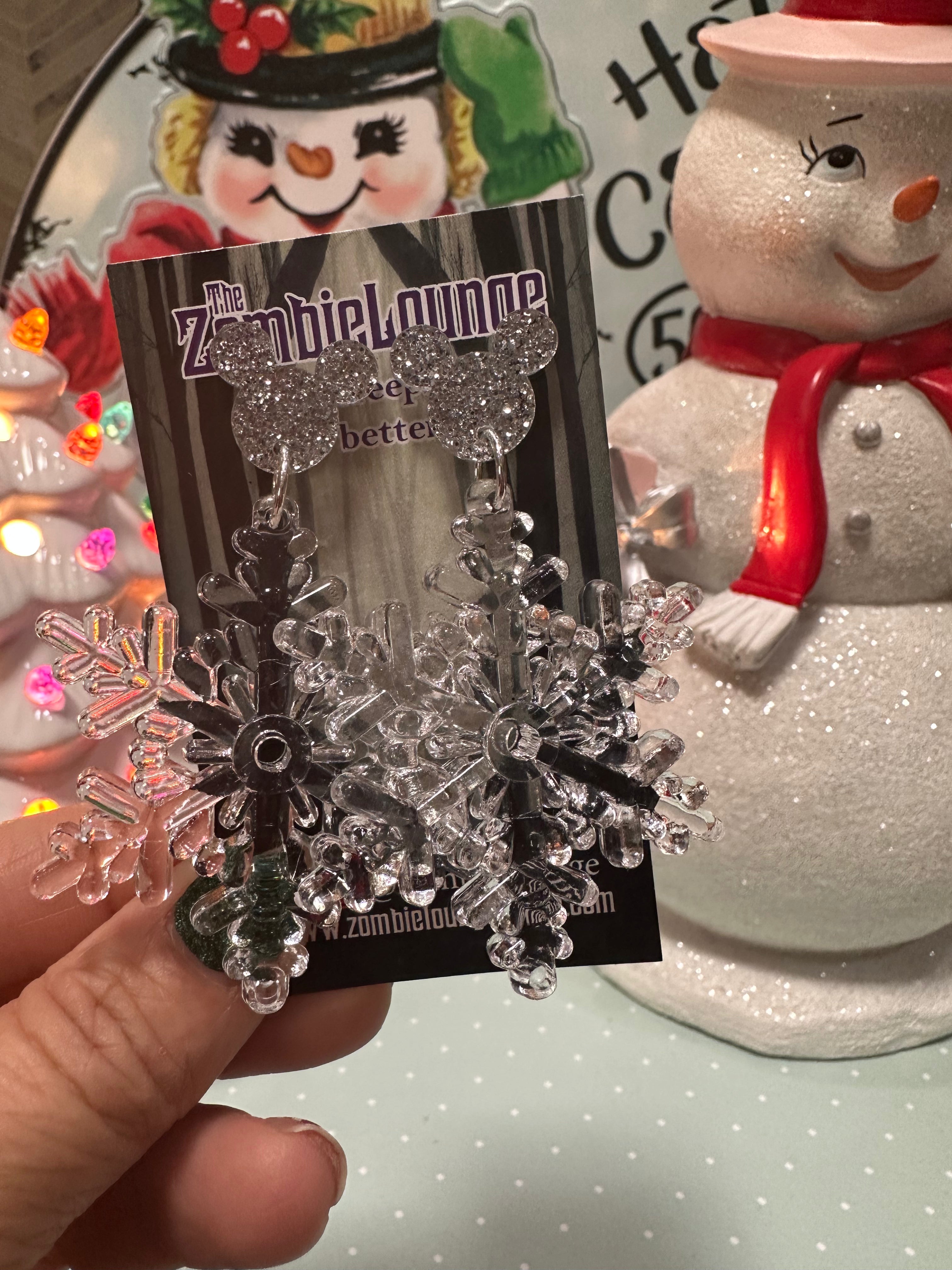 Disney Mickey Mouse Snowflake Earrings for Women - Christmas Holiday Party Jewelry Gift - Perfect for Winter Festivals, Costume Accessories & Disney Fan Collections