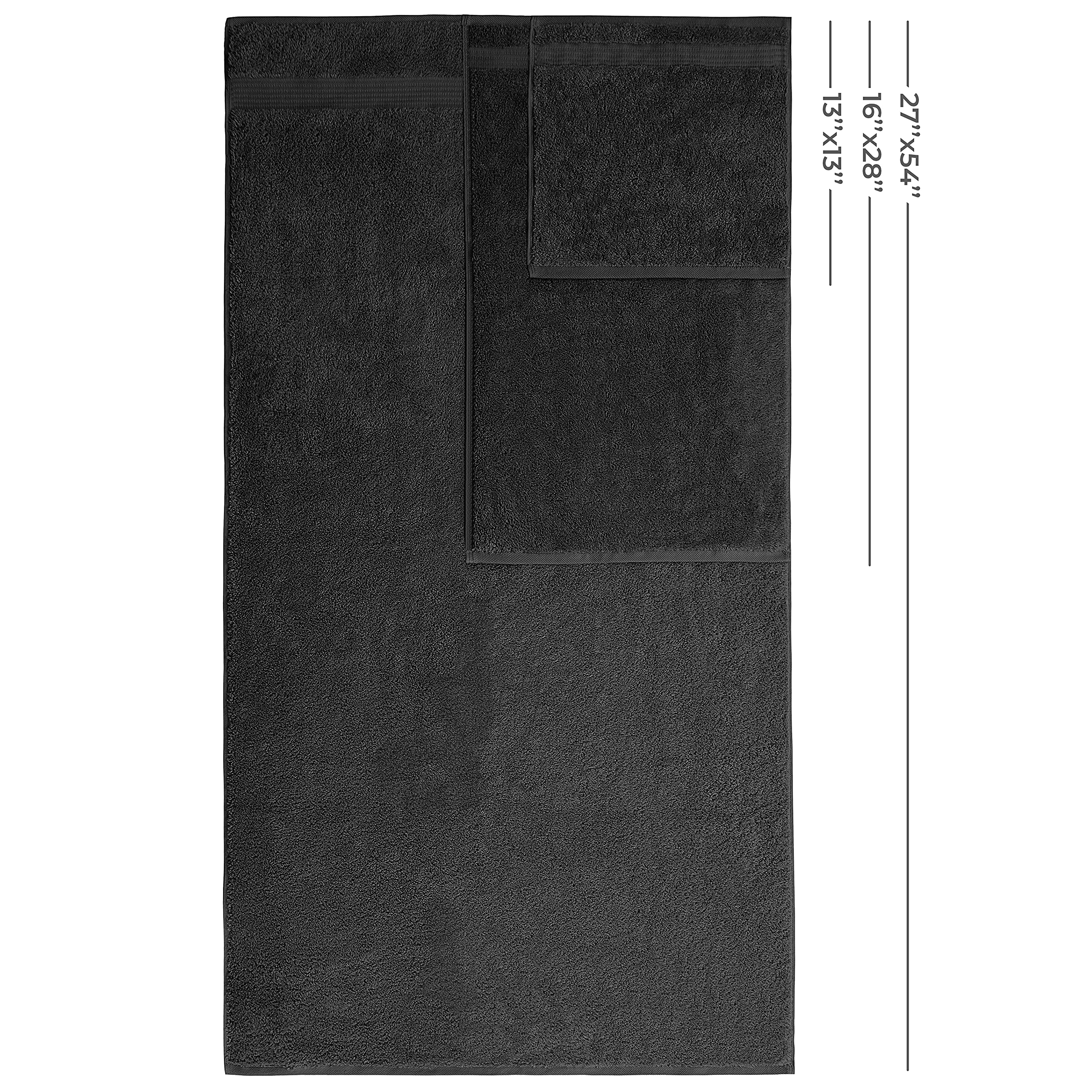 Premium 100% Cotton Turkish 6-Piece Bath Towel Set - 2 Bath Towels, 2 Hand Towels & 2 Washcloths - Ultra Soft & Absorbent Luxury Towels for Spa, Bathroom & Guest Use - Black