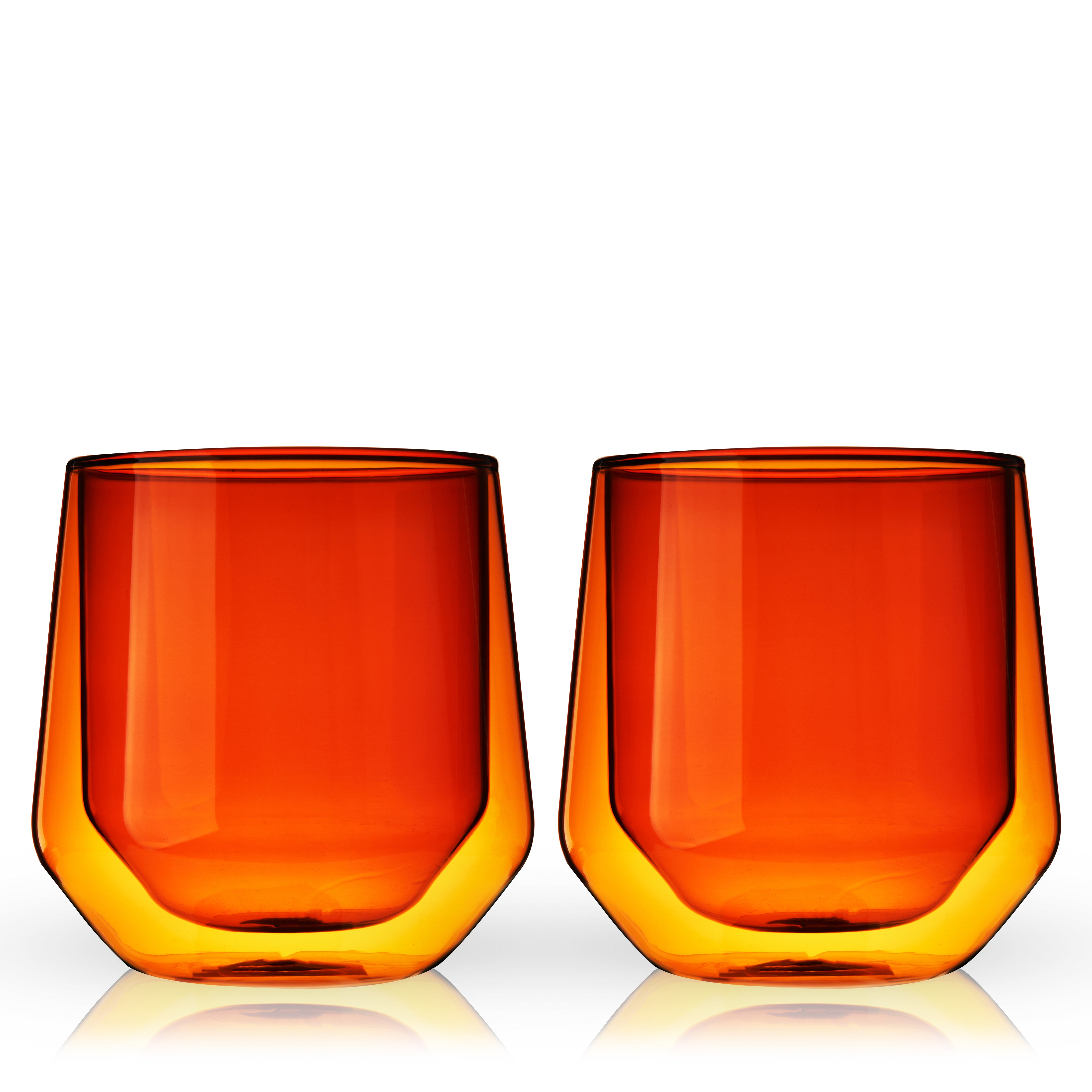 Premium Aurora Double Walled Insulated Tumblers - Set of 2 Amber Glass Cups for Hot & Cold Drinks - Perfect for Coffee, Tea, Cocktails at Home, Office or Outdoor Adventures