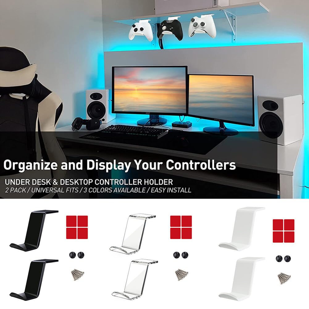 MoreChioce 2-Pack Universal Under Desk Controller Mount with Headphone Stand - Black | Wall Mountable Game Controller Holder & Display Stand for PS5, Xbox, Switch | Perfect Gaming Setup Accessory for Bedroom, Living Room, Office