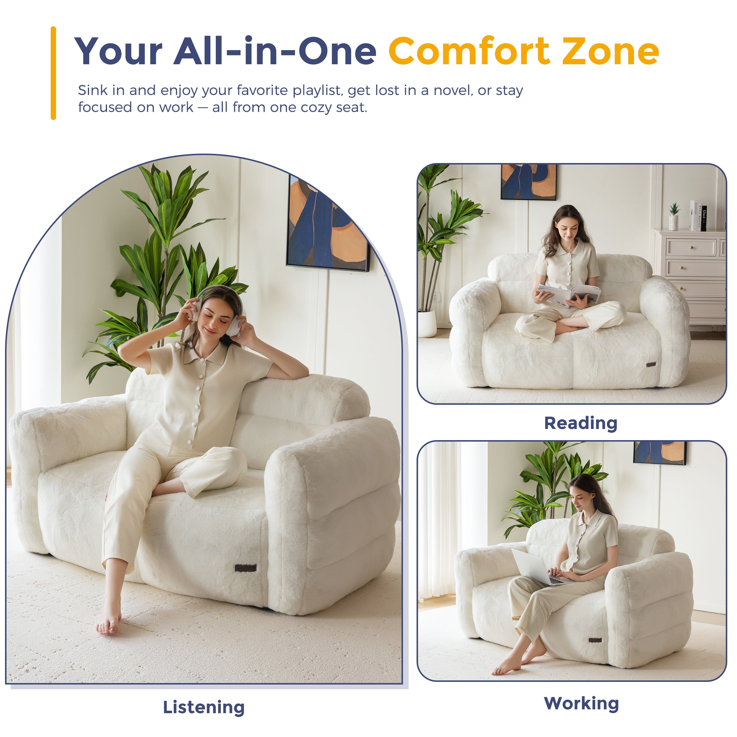 MAXYOYO Giant Bean Bag Chair for Adults - Ultra Soft Fluffy Oversized Floor Sofa | Cozy Reading Chair with Filler for Living Room & Bedroom (Beige) | Perfect for Relaxing, Gaming & Lounging