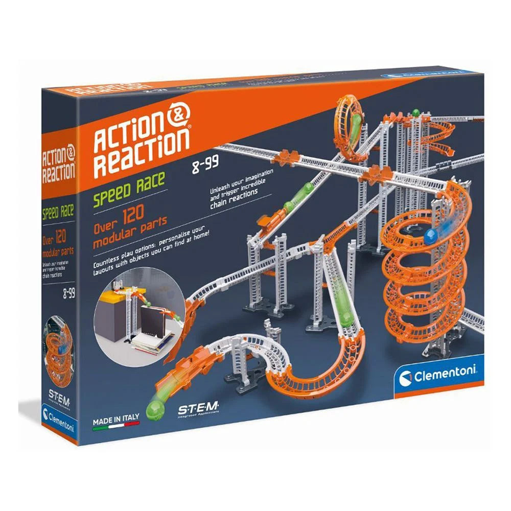 CLEMENTONI Action & Reaction Race Track Toy Set - Interactive STEM Learning Game for Kids Ages 6+ - Perfect for Birthday Gifts & Family Game Nights