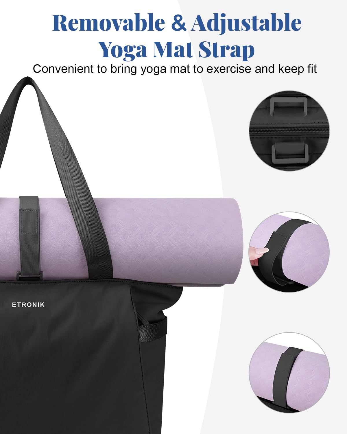 ETRONIK Women's Tote Bag for Work & Gym - Large Yoga Tote with Laptop Compartment & Yoga Mat Strap - Perfect for Nurses, Yoga, Sports, Travel & School - Durable Work Bag for Professionals & Students