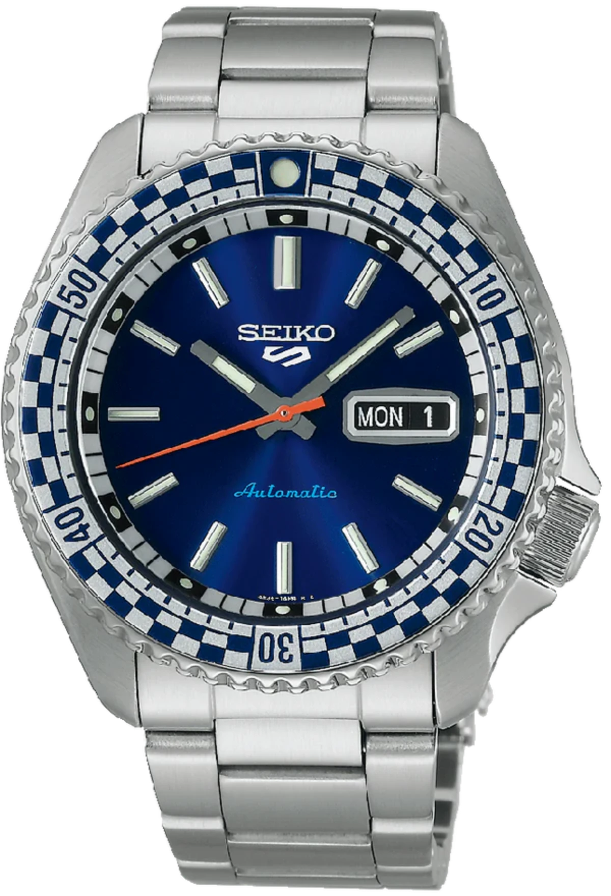 Seiko 5 Sports 43mm Blue Automatic Men's Watch - Stainless Steel Waterproof Wristwatch for Diving, Business & Casual Wear