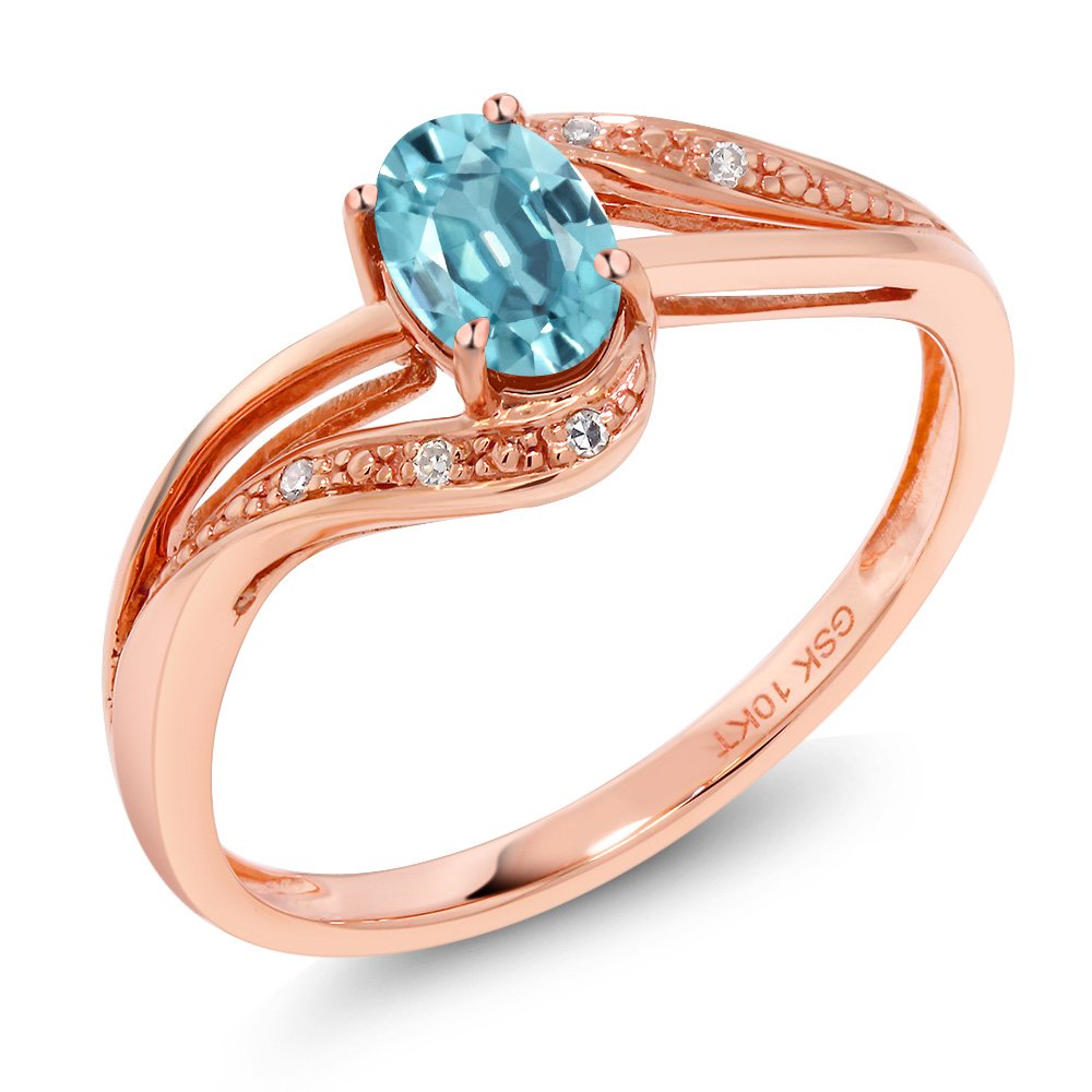 10K Rose Gold 0.79 Ct Oval Blue Zircon & Diamond Engagement Ring for Women - Gem Stone King | Perfect Proposal, Anniversary & Wedding Jewelry Gift