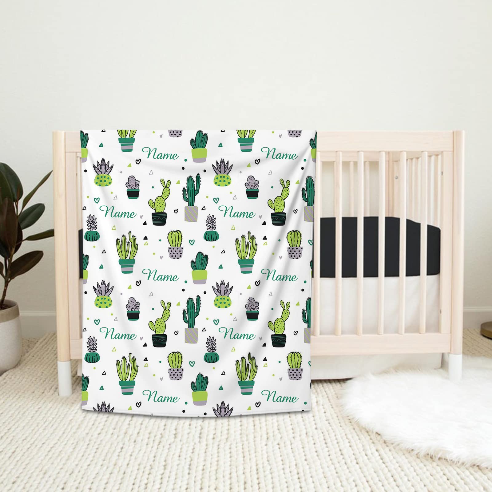 Personalized Cactus Green Baby Blankets with Name - Custom Soft Minky Blankets for Girls, Boys & Toddlers | Plush Newborn Blanket for Nursery, Baby Shower & Birthday Gifts
