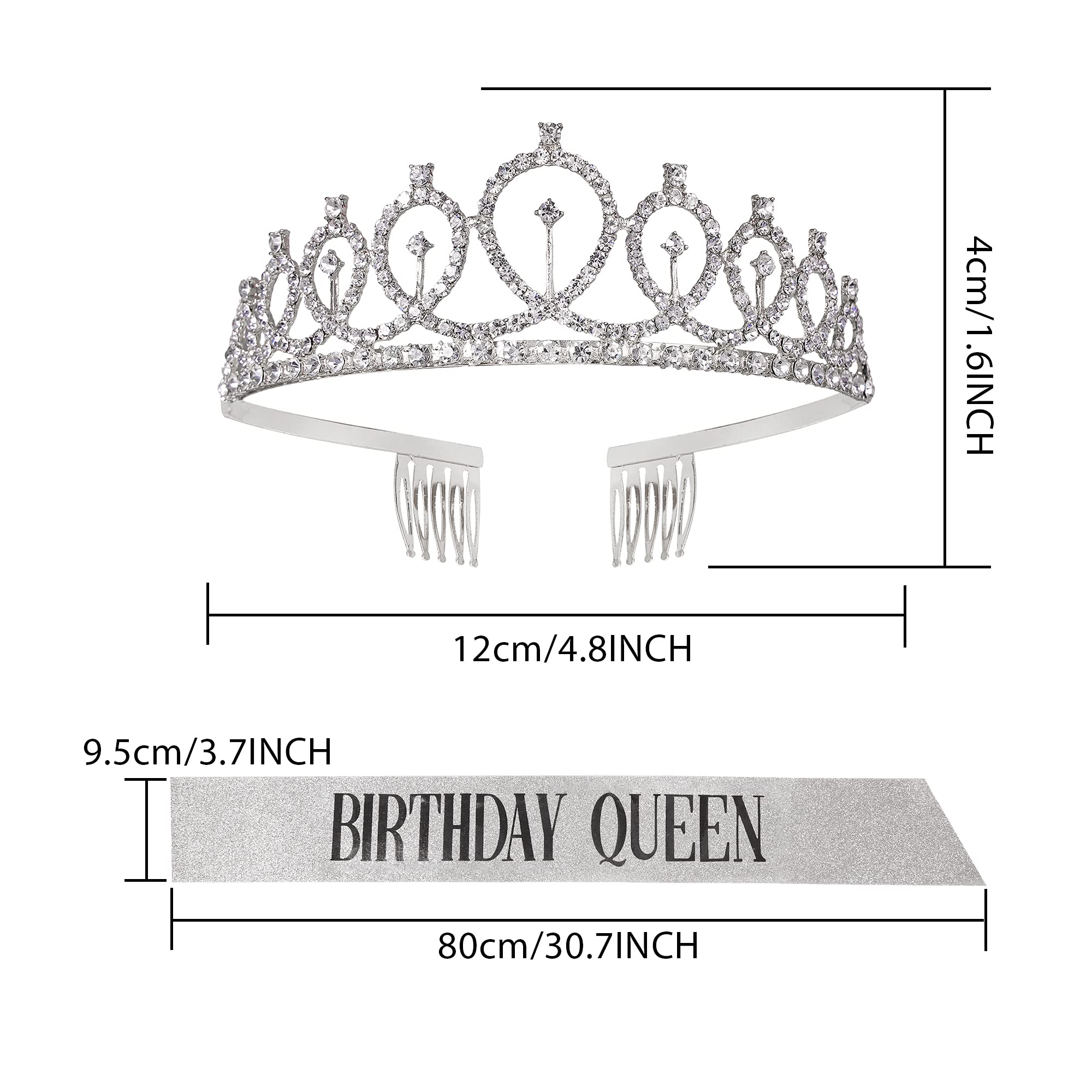 Elegant Silver Crystal Tiara & Birthday Sash Set for Women - Sparkling Crown with Combs & Satin Sash - Perfect for Birthday Parties, Bachelorette, Bridal Showers & Special Occasions