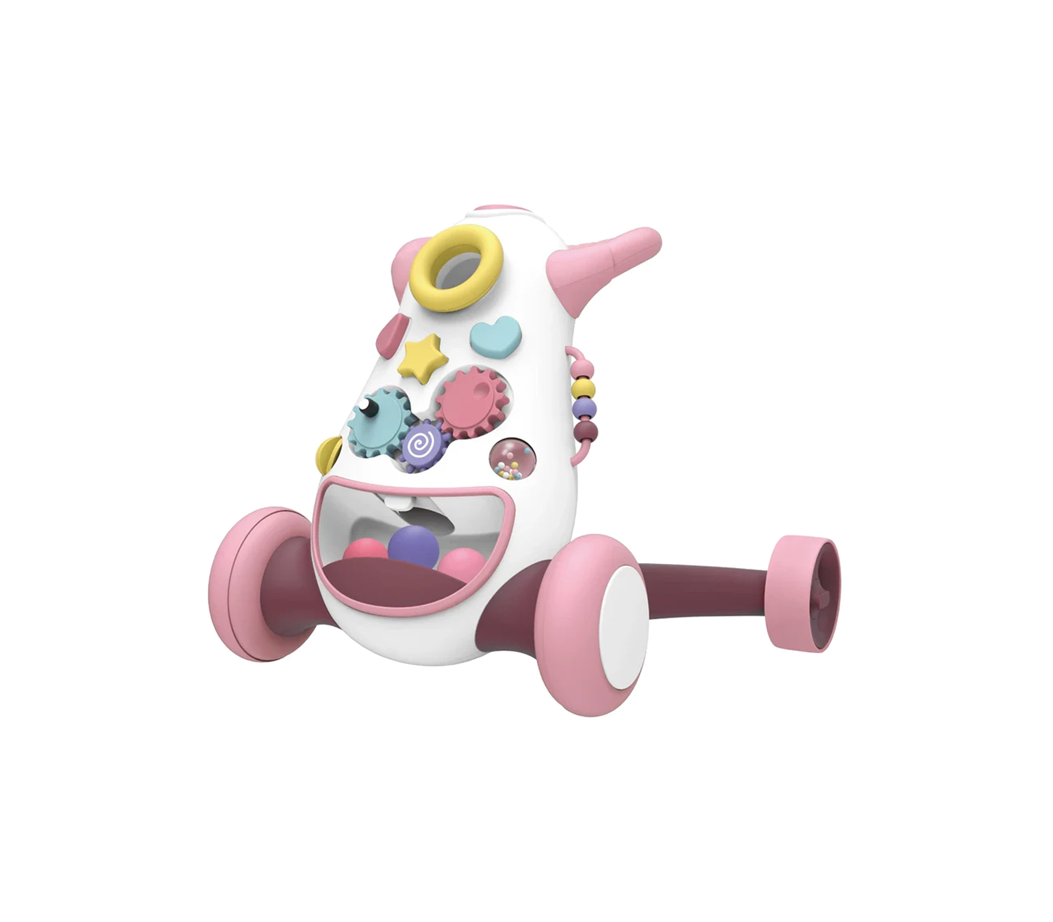 Pink Baby Walker with Activity Tray - Adjustable Height, Foldable Design for Infants Learning to Walk - Perfect for Home Play & Early Development