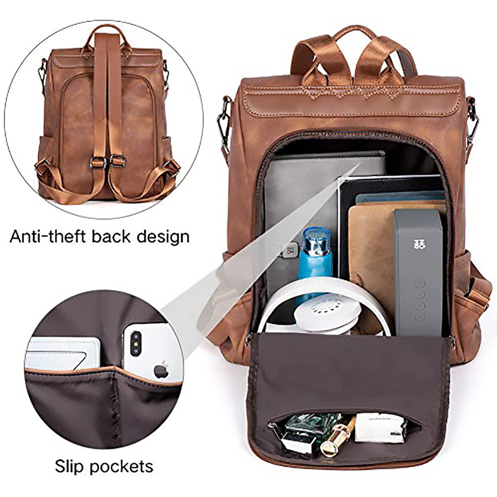 BROMEN Women's Leather Backpack Purse - Anti-Theft Fashion Shoulder Bag & Handbag for Work, Travel & Daily Use | Stylish Bookbag for College, Commuting & Shopping