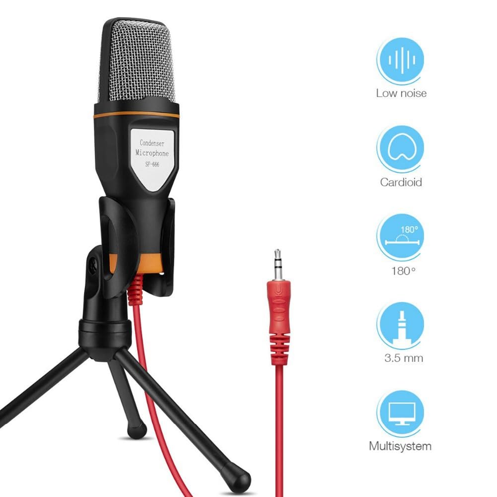 Professional 3.5mm Wired Microphone with Tripod Stand - Stereo Condenser Mic for PC, Phone, Karaoke, Streaming & Podcasting (Black) | Perfect for Home Recording, Gaming & Voice Chats