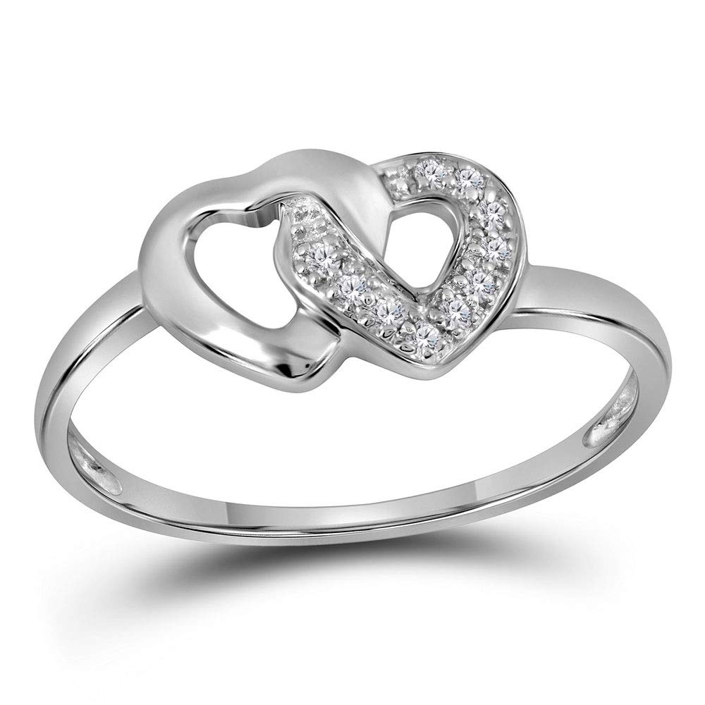 Sterling Silver Women's Round Diamond Double Heart Link Ring - 1/20 CTTW Genuine Diamond Jewelry for Valentine's Day, Anniversary & Romantic Gifts