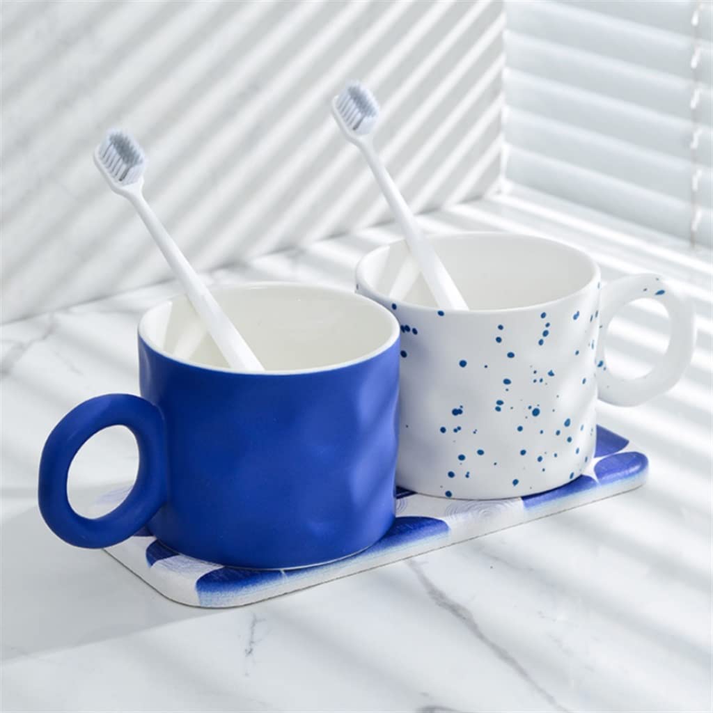 Ceramic Toothbrush & Mouthwash Cup Set for Couples - Family Bathroom Organizer with Tray for Countertop Storage | Perfect for Master Bath, Guest Bath & Dorm Rooms