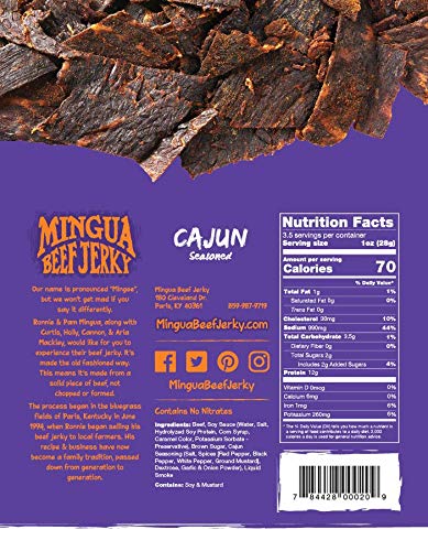 Mingua Beef Jerky - Cajun & Garlic Onion Flavors, 3.5oz & 14oz Packs | High Protein Snack for Camping, Hiking & Road Trips