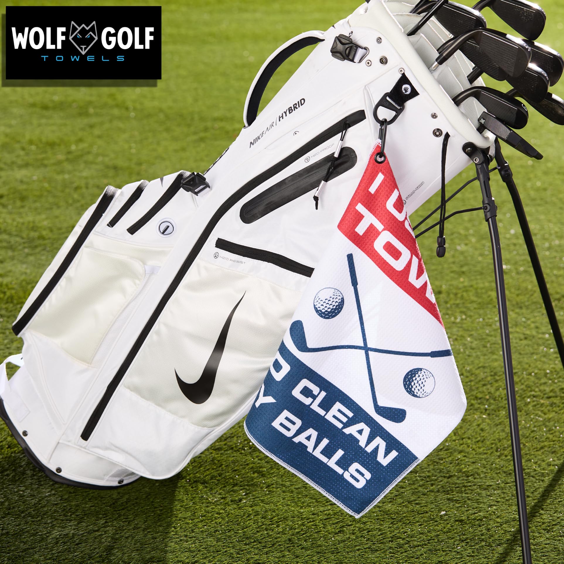 Wolf Golf Towels - Premium Microfiber Golf Towel for Cleaning Clubs & Balls - Funny Printed Golf Gifts for Men - Perfect for Course, Range & Travel