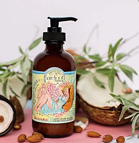 Organic Macadamia & Almond Oil Body Cream 8oz (225ml) - Deep Moisturizing Coconut Kiss Scented Lotion for Dry Skin - Perfect for Daily Hydration & Spa Nights