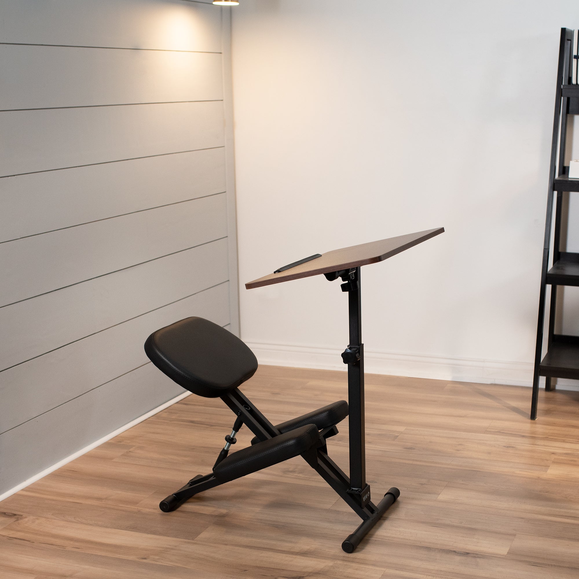 Ergonomic Black & Dark Wood Kids Kneeling Chair with Adjustable Desk - Perfect for Homeschooling, Online Learning & Study Spaces