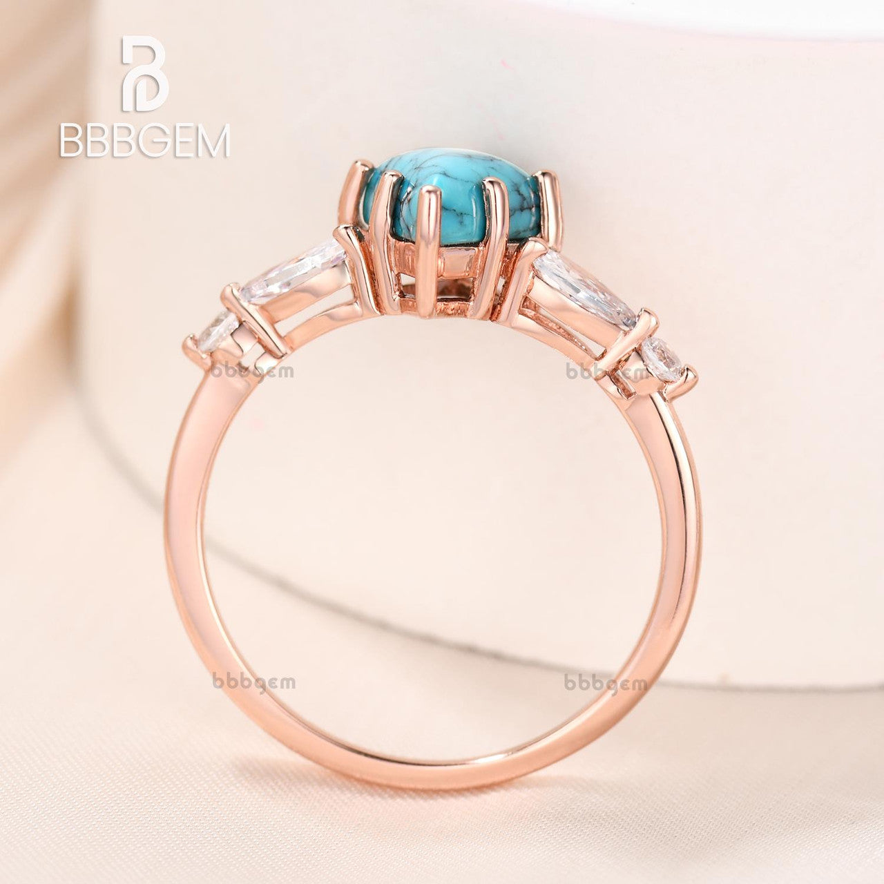 Vintage Turquoise Moissanite Engagement Ring - Rose Gold Cluster Statement Ring for Women, Perfect for Wedding, Proposal & Anniversary Gifts