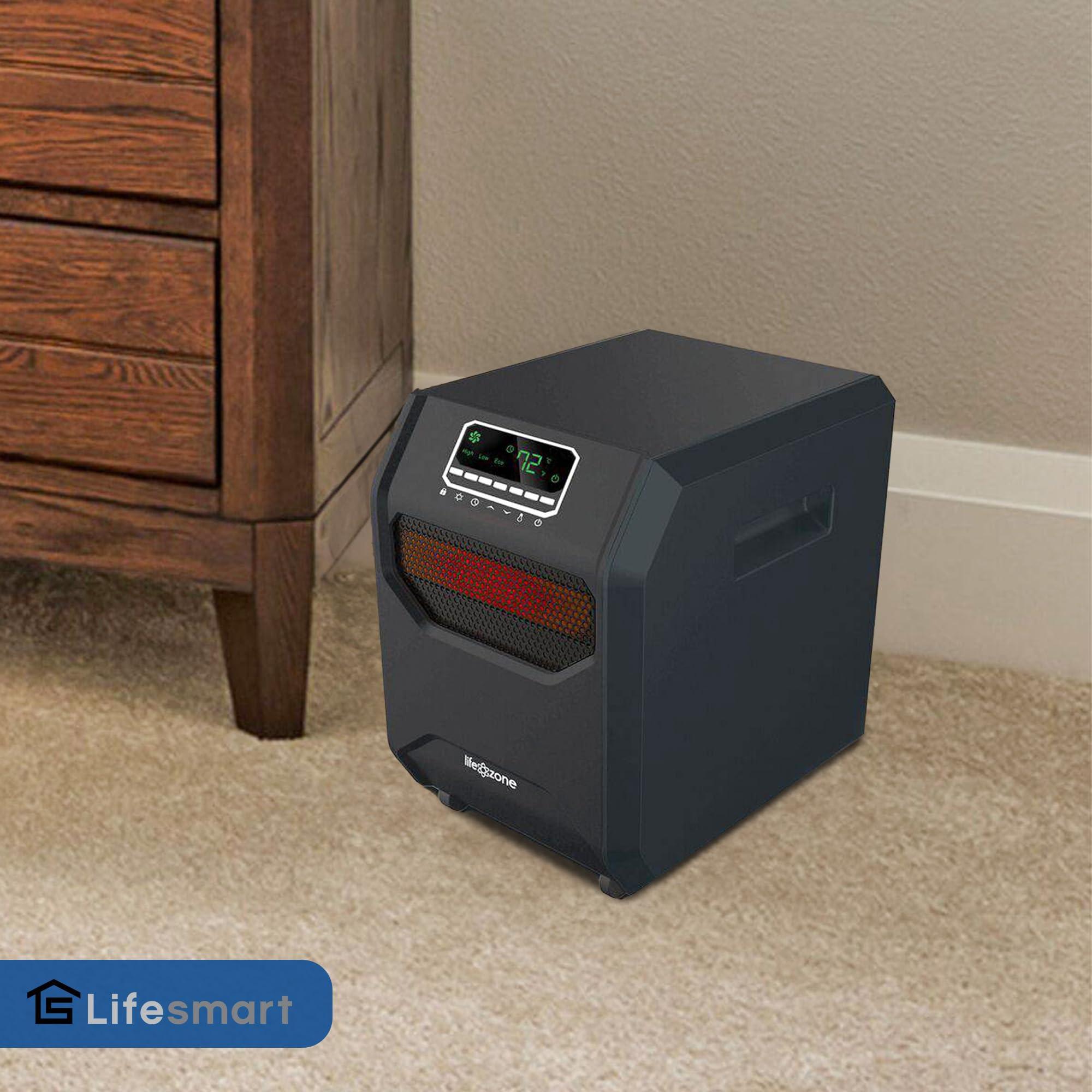 Lifesmart 4-Element Quartz Infrared Space Heater - Portable Electric Heater for Large Rooms with 3 Heat Settings, Black (2 Pack) - Perfect for Home, Office & Garage Use