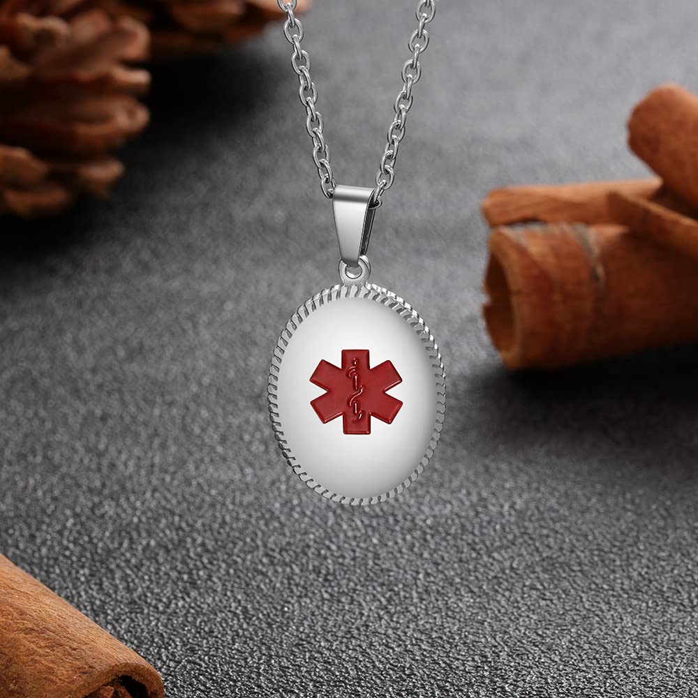 Personalized Stainless Steel Medical Alert Necklace for Men & Women - Custom Engraved Emergency Medical ID Tag Jewelry - Perfect for Daily Wear, Travel & Health Safety