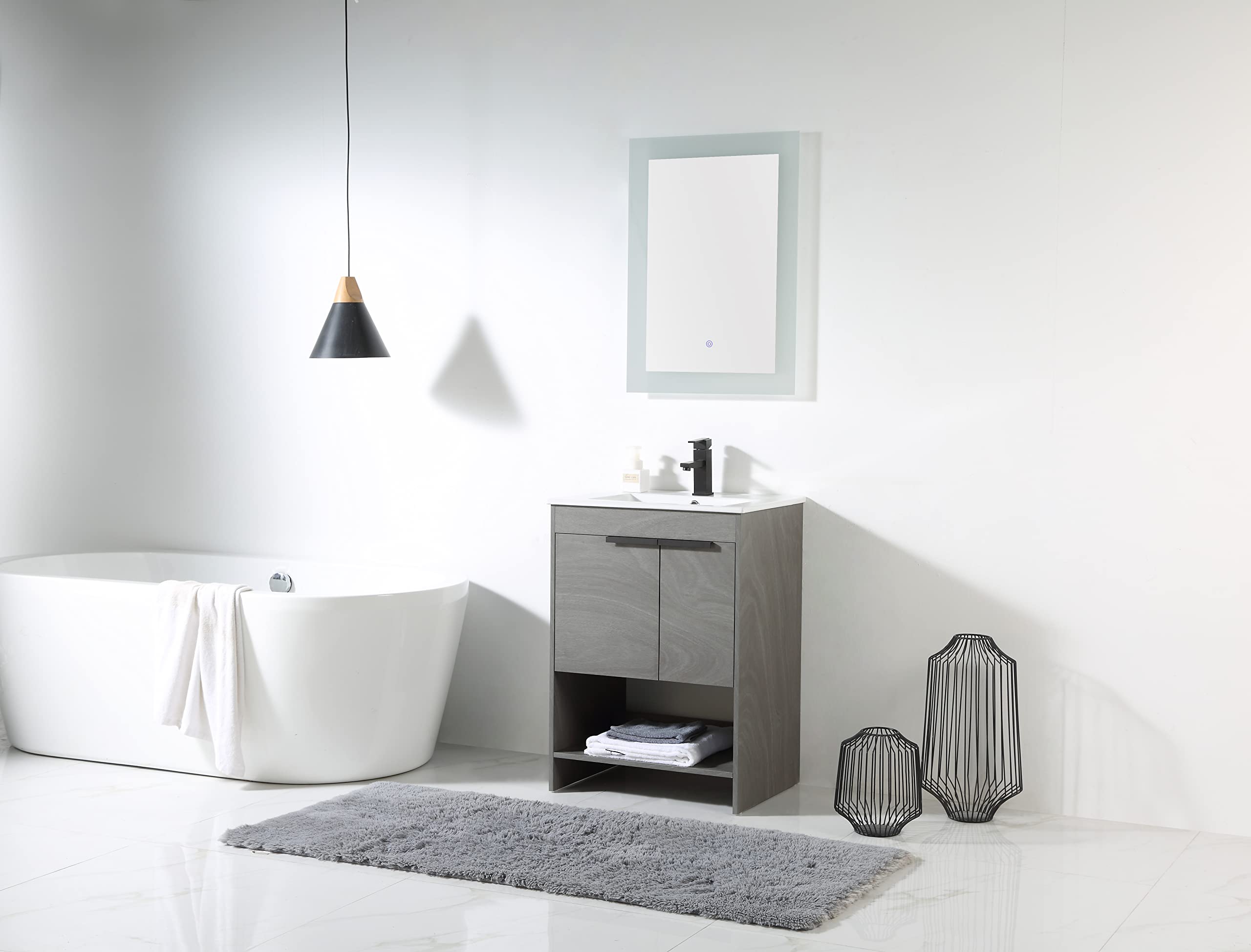 Fine Fixtures Phoenix 24 Inch Bathroom Vanity with Sink - Modern Grey Vanity Set with Soft-Close Doors & Storage Drawers | Durable Construction for Small Bathrooms | Perfect for Apartments, Guest Baths & Powder Rooms (Assembly Required)