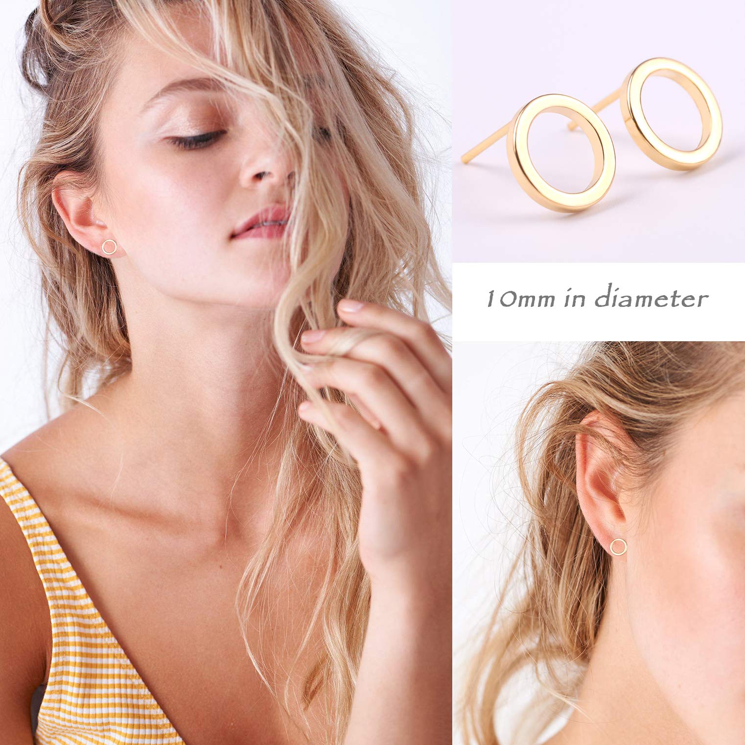 18K Gold Pearl Stud Earrings for Women - 10MM Small Round Hoop Post Earrings, Minimalist Circle Studs for Everyday Wear, Gift for Her, Wedding, Anniversary & Special Occasions