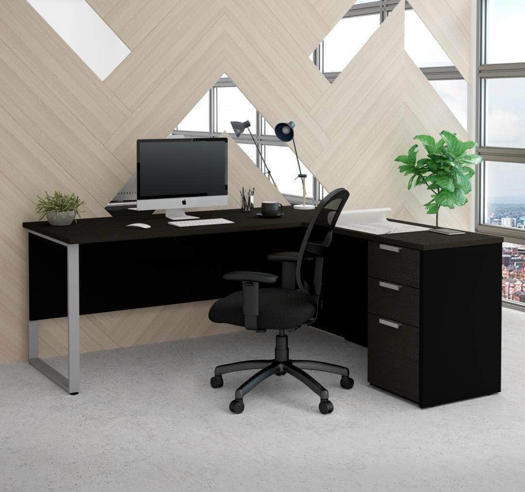 Pro Concept Plus Open Side L-Shaped Desk with Pedestal - Modern Home Office & Gaming Desk for Small Spaces - Perfect for Work, Study, and Remote Learning