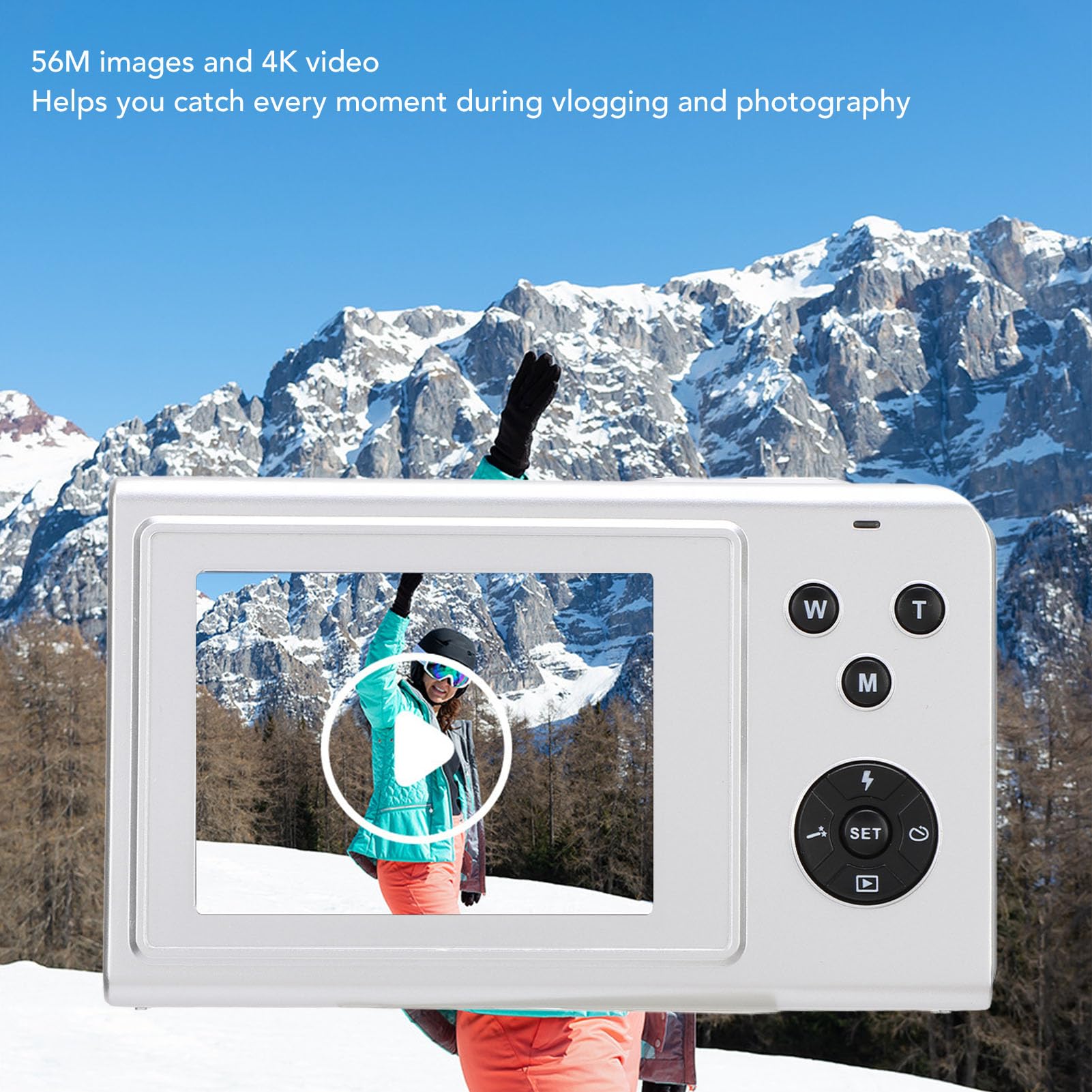 4K Digital Video Camera - Portable Compact Vlogging Camera with Auto Focus, Anti-Shake & 16x Digital Zoom for YouTube, Travel & Family Recording (Silver) - Perfect for Vloggers, Travelers & Content Creators