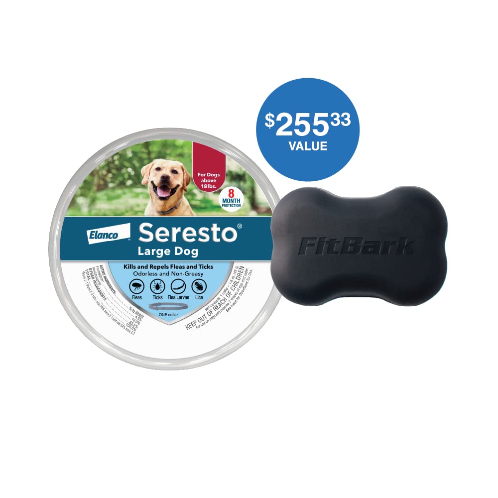 **Seresto 8-Month Flea & Tick Collar for Large Dogs (18+ lbs) & FitBark GPS Dog Tracker Bundle – Free 1-Year GPS Subscription ($255.33 Value) – Ideal for Outdoor Adventures & Pet Safety**