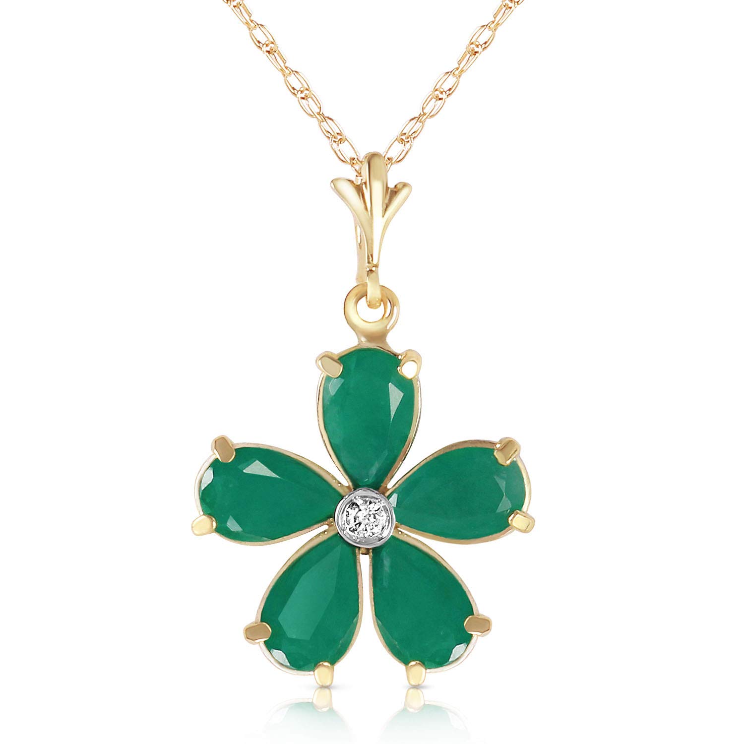 14K Solid Yellow Gold Necklace with Natural Emerald & Diamond Flower Pendant - Elegant Jewelry for Women, Perfect for Weddings, Anniversaries & Special Occasions