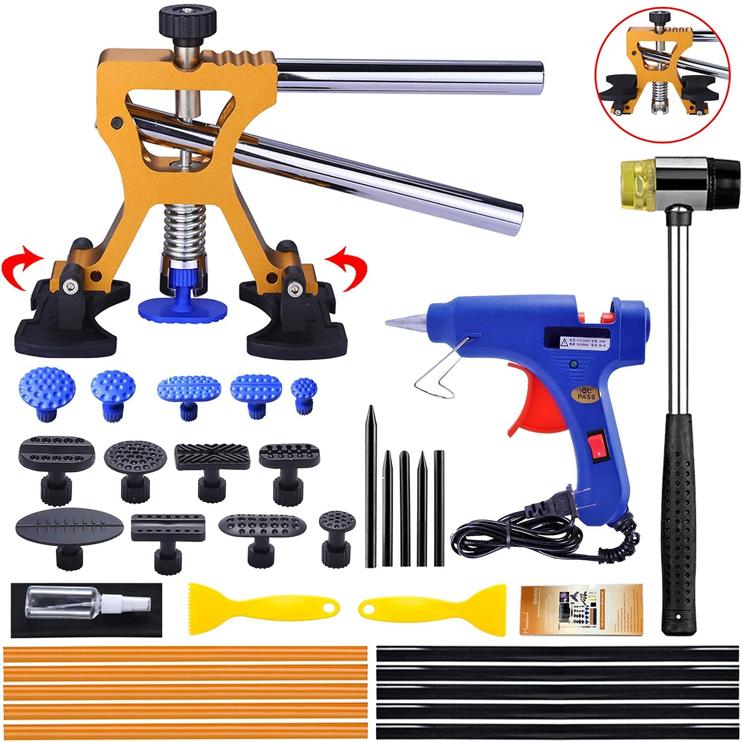 Professional Auto Body Dent Repair Kit - Car Dent Puller with Golden Puller for Minor & Deep Dent Removal | DIY Car Dent Repair for Hail Damage & Parking Lot Dings